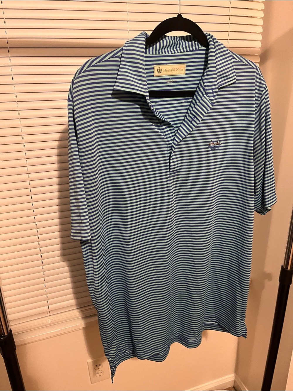 Donald Ross Aqua & Navy Striped Polo Shirt MINOR FLAW as pictured